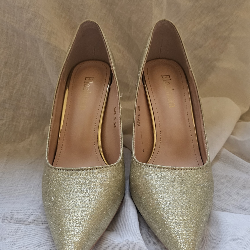 Gold Embellished Women's Evening Heels - Picture 3 of 7
